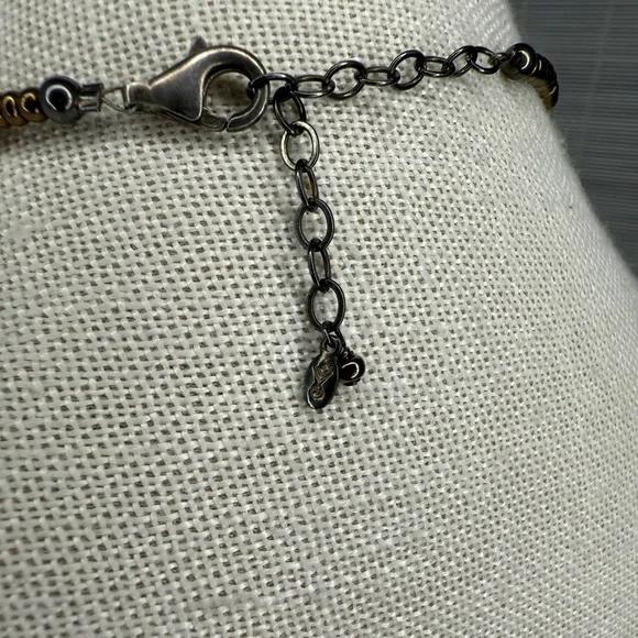 Silpada Necklace Abalone Shell Brass Beads Sterling Clasp Adjustable Boho - Picture 4 of 5